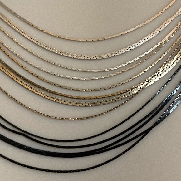 Silver/Gold/Black Layered Chain Necklace - Picture 2 of 4